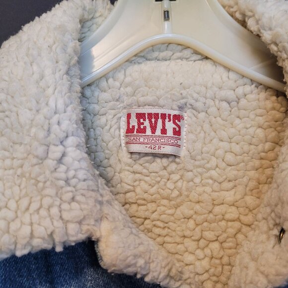 Vintage 70s 80s Levi Strauss Denim Trucker Jacket Sherpa Fleece Lining Adult Lrg - Picture 3 of 12